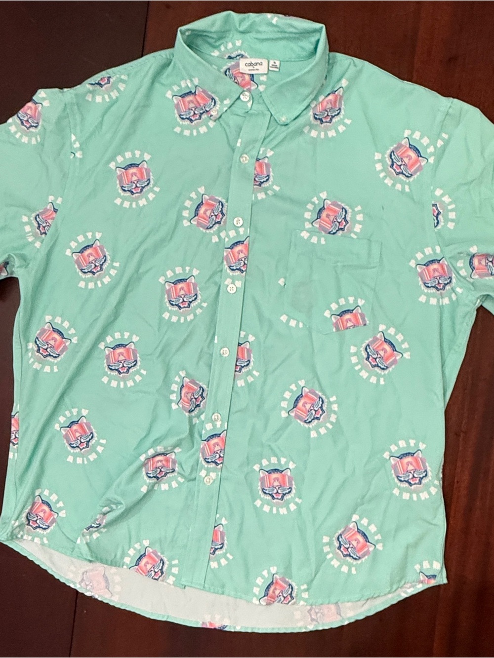 crown & ivy Mint Green Short-Sleeve Button-Down Shirt with Pink & Navy Motif